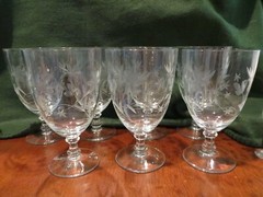 Antique Floral Etched Glasses Bar Set with Wine Martini Cordial and Shot ED150