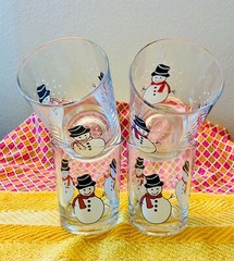 Vintage Pasabahce : 4 Christmas Snowman Lowball Tumblers : Boxed