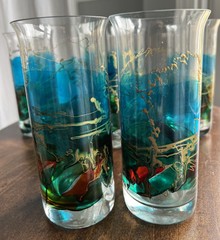 6 STIF Romania Hand Painted Hand Blown Flared Rim Glasses Clean Beautiful
