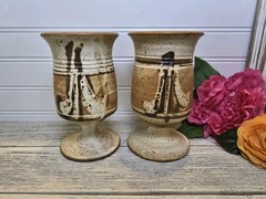 Vintage 1970’s Stoneware Goblets Set Of 2 Ceramic Handmade Hand Thrown
