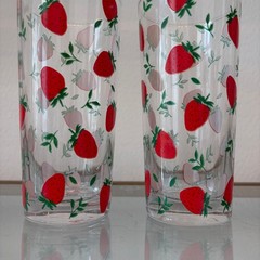 Fig & Fern Strawberry Highball Drinking Glasses Set of 2 Chic Summer Barware New