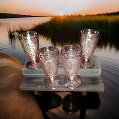 4 Tiara Indiana Glass Sandwich Amethyst Plum 12oz 6 1/4″ Footed Tumbler Glasses