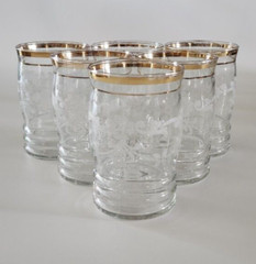 MCM Bartlett Collins Juice Glasses Gold Trim White Design Set of 6