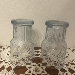Set of 2 Vintage Libbey Light Blue Country Garden Daisy 4″ Juice Glasses MCM