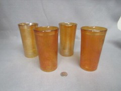 4 Vintage Iridescent Marigold Amber Carnival Glass Tumbler 12oz