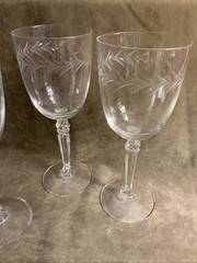 Vintage 1940s Fostoria glass Company Holly cut pattern stem 6030 Lot 3 Goblets
