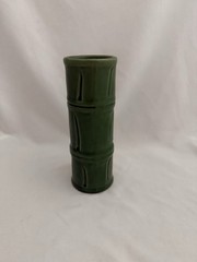 Vintage MCM Libbey Green Tiki Bamboo Ceramic Tumbler Vase, 7.5” Tall Excellent!