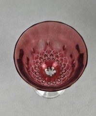 2 Wine Goblets Cranberry & Green Iridescent Glass Diamond Criss Cross Pattern