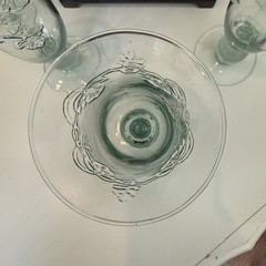 Vintage Green Glass Embossed Leaf & Vine Champagne Flute 8.5” Stemware