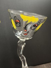 Set Of 4 Whimsical Hand Painted Tipsy Martini Glass Novelty Bar Cocktail Glasses