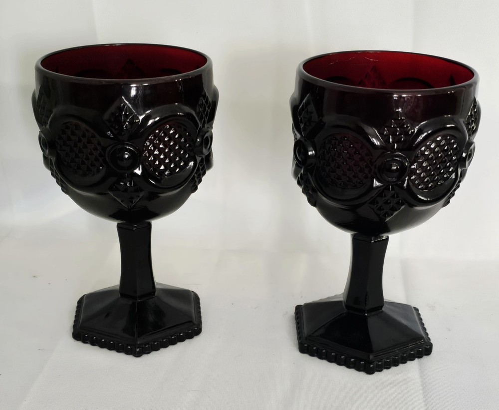 Set Of 2 Avon Red 1876 Cape Cod Water Goblet 6″ X 3 1/2″