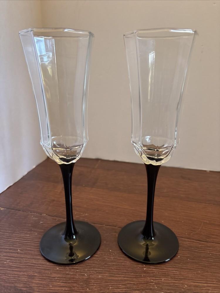 VTG LUMINARC FRANCE Crystal Octime Stem Champagne Fluted Glasses 8.5/8 Set Of 2
