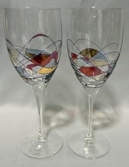 Vintage Milano Luminescence Crystal Wine Glasses Set 2 Romania 10.5”