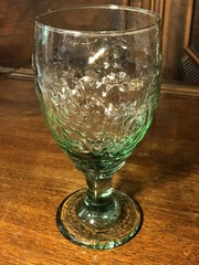 Two Vintage Libbey “Orchard” Green And Clear Goblet Glasses