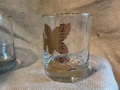 2 LIBBEY gold leaf MCM 1960’s rock whiskey lowball barware glasses