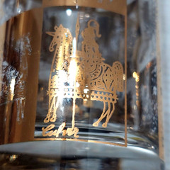 Culver 22K Gold High Ball Barware Glasses (Set 4) Knights Horse Signed MCM Vtg