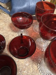 Anchor Hocking Bubble Foot Ruby Goblets, Tea Cups, Custard Dish, Red Bowls