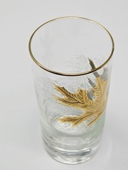 VTG MCM Libbey Highball Glasse 22k Gold Gilded Oak Leaf Barware Single 5 1/2″ H