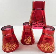 4 Timon Collezione Red Gold Scrolls Old Fashioned Set Tapered Tumblers Italy Lot