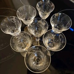 Set Of 8 REIZART GORHAM Vintage Crystal 4″ Cordial Glasses Peacock Style