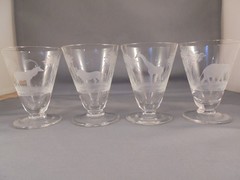 4 Rowland Ward Kenya Safari Animals Etched Cocktail Goblets Glasses 3 1/8″