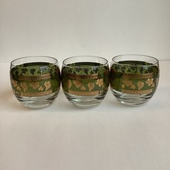 Vintage Cera Italy Roly Poly Glasses Golden Grapes Green Gold Foil MCM Set of 3