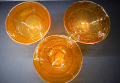 Pier 1 Imports Canyon Martini Glasses Orange Red Swirl Hand Blown Set of 3