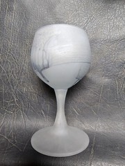 Vintage Hebron Israel Art Glass Drip Glaze Wine Decanter & 6 Glasses Grey & Blue