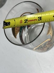 Vtg Set of 4 Culver Old Fashioned Glasses Yule Horn Holiday Ribbon Gold USA FLAW
