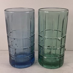 Set of 2 Anchor Hocking Blue and Green Glasses Tartan 6 1/8″ Iced Tea Tumblers