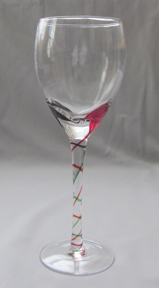 Wine Glass Goblet Pier 1 P1C41 Pattern Red Green Swirl Christmas – Optic 9 1/8″