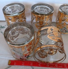 5 Vtg 22K Gold Overlay Culver Mushroom Rocks Glasses MCM Barware 3.5″ Excellent