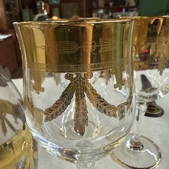 Mint Set of 6 Cristallerie Italian Gold Encrusted Crystal Goblets With decanter