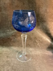 Vintage cobalt blue to clear cut bohemian water/wine hock goblet stem