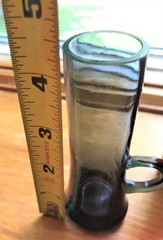 Vintage Hand Blown Glass Bottle & Two Tall Shot Tea Glasses Handles Rare Unusual