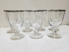 7 VTG MCM LIBBEY WATER PLATINUM RIM #3003-15 GOBLETS 5 3/8″