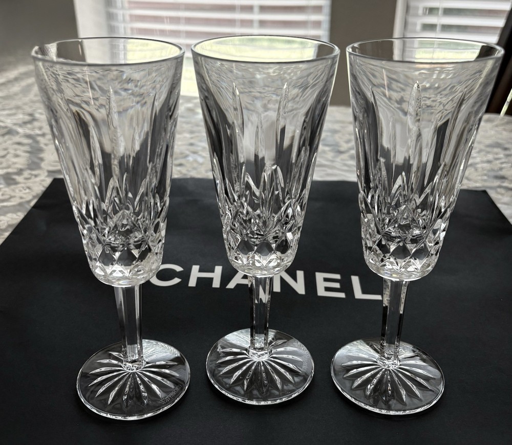Waterford Lismore Champagne Flute 4-5 oz, 7 1/4″ Tall Exc Condition Set Of 3