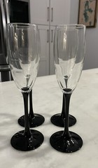 Vtg Luminarc Domino Black Stem Champagne 🥂 Flute Wine Glasses France Set Of 4