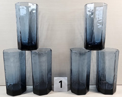 12 Pc Libbey Facets Cobalt Cooler Old Fashioned Set Octagon Textured Tumbler Lot