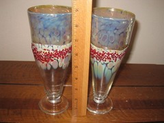 John Barber Hand-Blown Art Glass Chalice Goblet Pair Signed Numbered