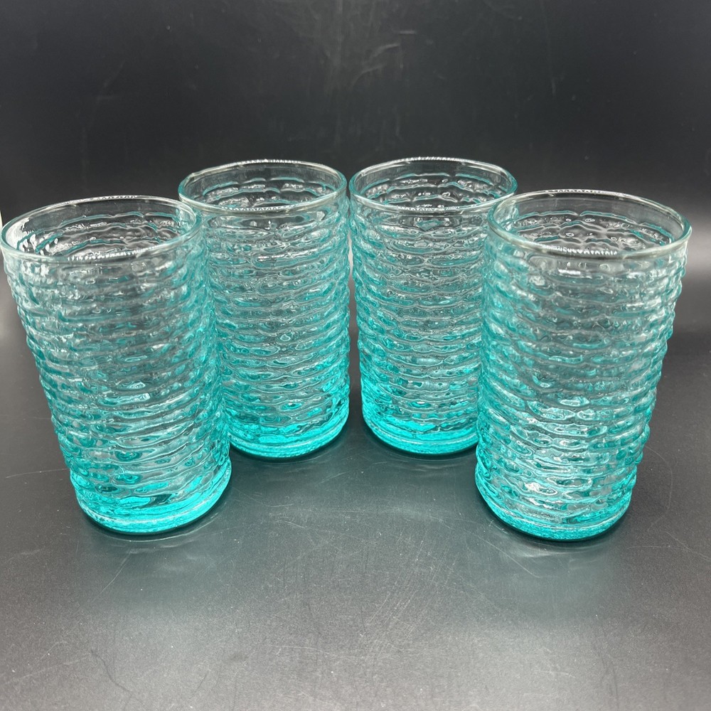 Set Of 4 Aquamarine Blue Juice Glass Anchor Hocking Soreno