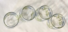 4 Vintage Blue Daisy Roly Poly Bottom Juice Glasses Flower Cornflower 8 Oz