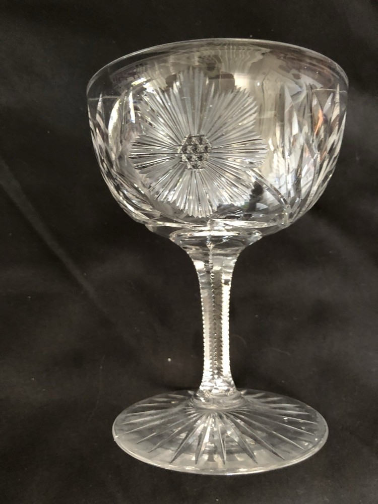 1 Beautiful Clear Etched Crystal Stemmed Bohemian Glass Mint Condition