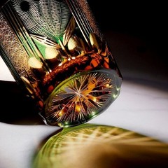 Edo Kiriko Emerald Green Peacock Whiskey Glass, Handcrafted Crystal High-End Cup