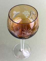 Bohemian Hortensja Poland Topaz Amber Cut to Crystal Hock Wine Glass 8 1/8»