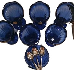 Vintage Cobalt Blue Ice Cream Cups and Plate. Luminarc Verrerie D’Arques France