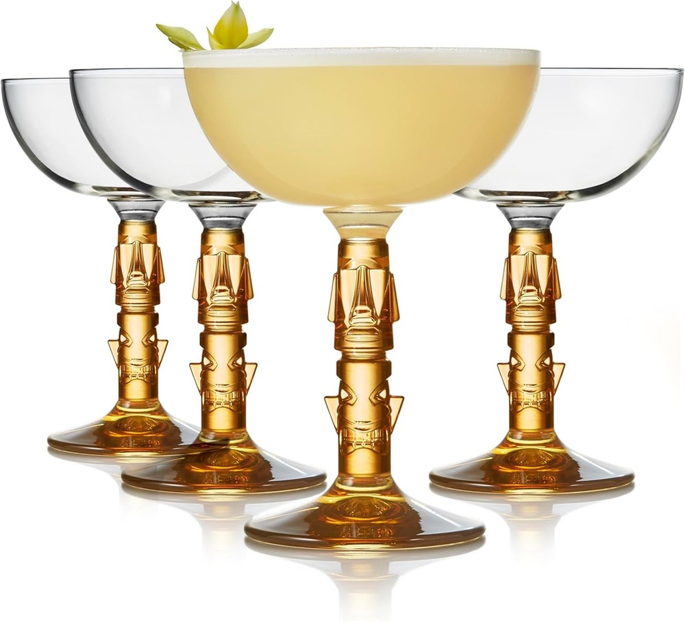 Libbey Tiki Coupe Cocktail Glasses, Vintage Style, Polynesian Inspired Coupe Mar