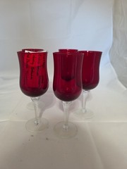4 Vintage «SATURN RED» Twisted Stem Wine water glasses, 8″ tall Art Deco