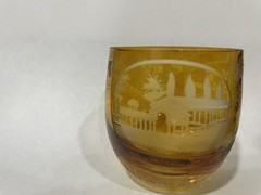 Souvenir Glass Amber Etched. Small. READ