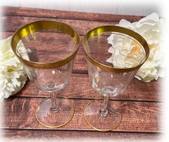 2 Gold Encrusted Wine Glasses Tiffin-Franciscan Stem 14196 Rambler Rose Mismatch